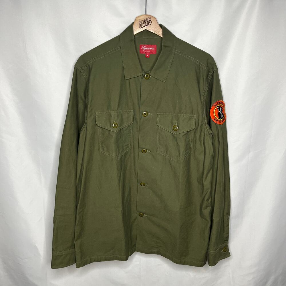 FW14 2014 Supreme NYC Army to Protect and Serve Work Button Shirt Olive Green M